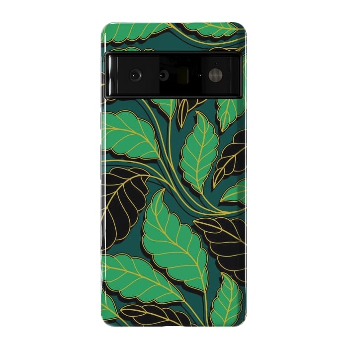 Pixel 6 Pro StrongFit Curved lines Branches Leaves black and green G608 by Medusa GraphicArt