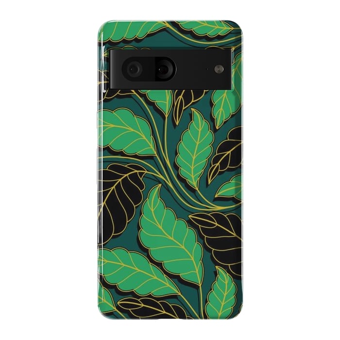Pixel 7 StrongFit Curved lines Branches Leaves black and green G608 by Medusa GraphicArt