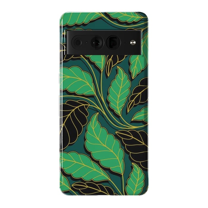 Pixel 7 Pro StrongFit Curved lines Branches Leaves black and green G608 by Medusa GraphicArt