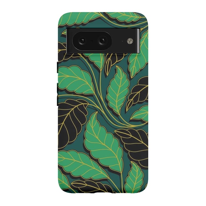 Pixel 8 StrongFit Curved lines Branches Leaves black and green G608 by Medusa GraphicArt