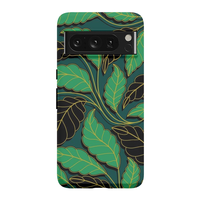 Pixel 8 Pro StrongFit Curved lines Branches Leaves black and green G608 by Medusa GraphicArt