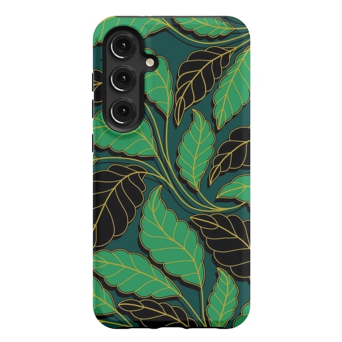 Galaxy S24 Plus StrongFit Curved lines Branches Leaves black and green G608 by Medusa GraphicArt