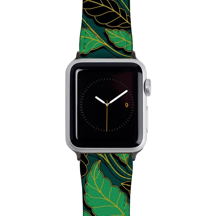 Watch 38mm / 40mm Strap PU leather Curved lines Branches Leaves black and green G608 by Medusa GraphicArt