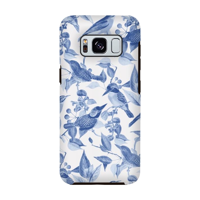 Galaxy S8 StrongFit Birds and leaves chinoiserie - blue porcelain nature pattern by Oana 