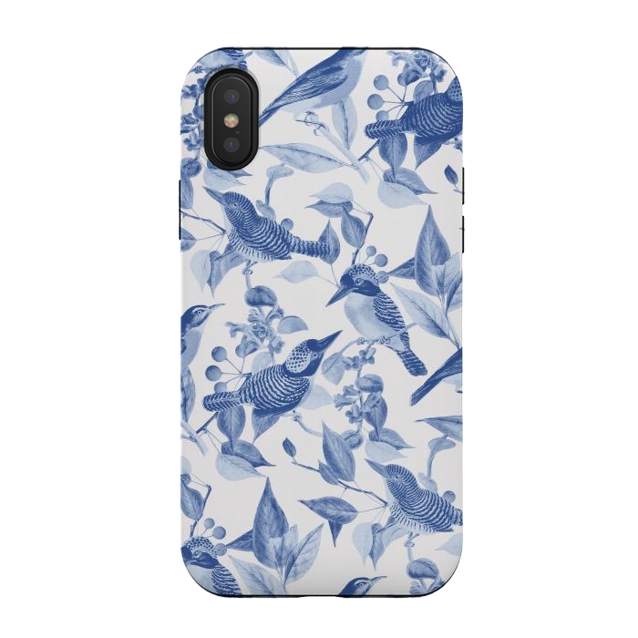 iPhone Xs / X StrongFit Birds and leaves chinoiserie - blue porcelain nature pattern by Oana 