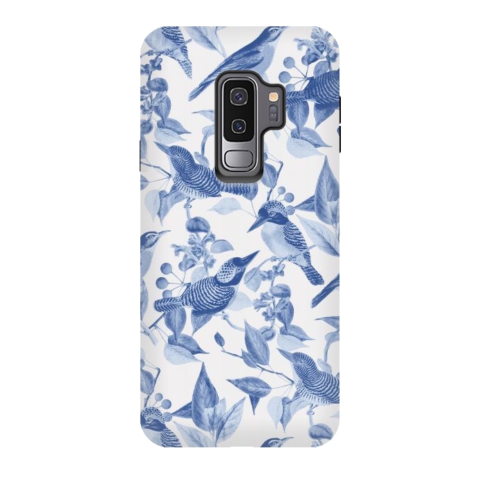 Galaxy S9 plus StrongFit Birds and leaves chinoiserie - blue porcelain nature pattern by Oana 