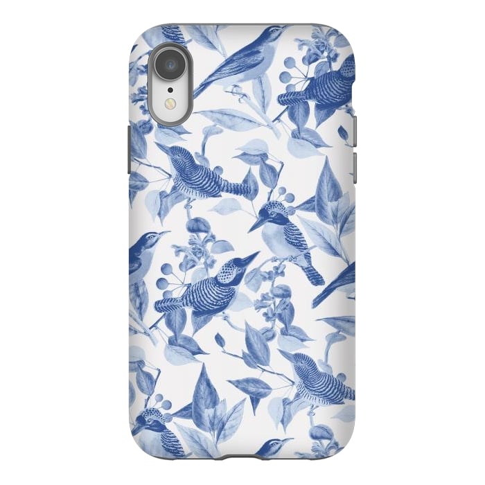 iPhone Xr StrongFit Birds and leaves chinoiserie - blue porcelain nature pattern by Oana 