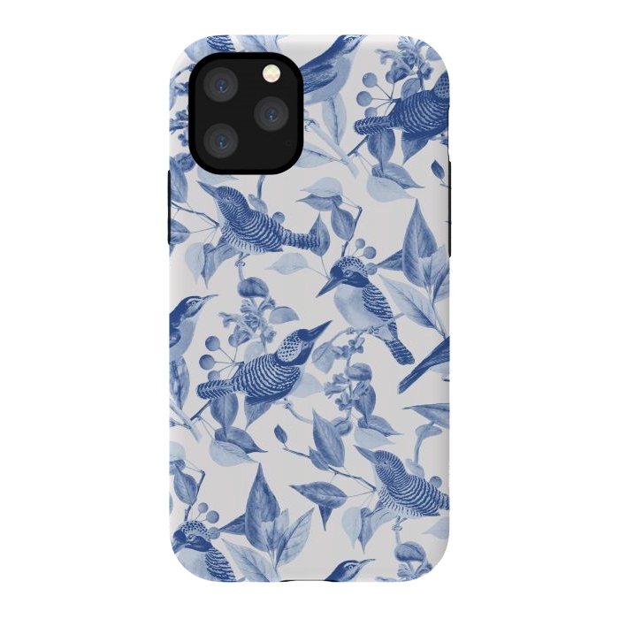 iPhone 11 Pro StrongFit Birds and leaves chinoiserie - blue porcelain nature pattern by Oana 