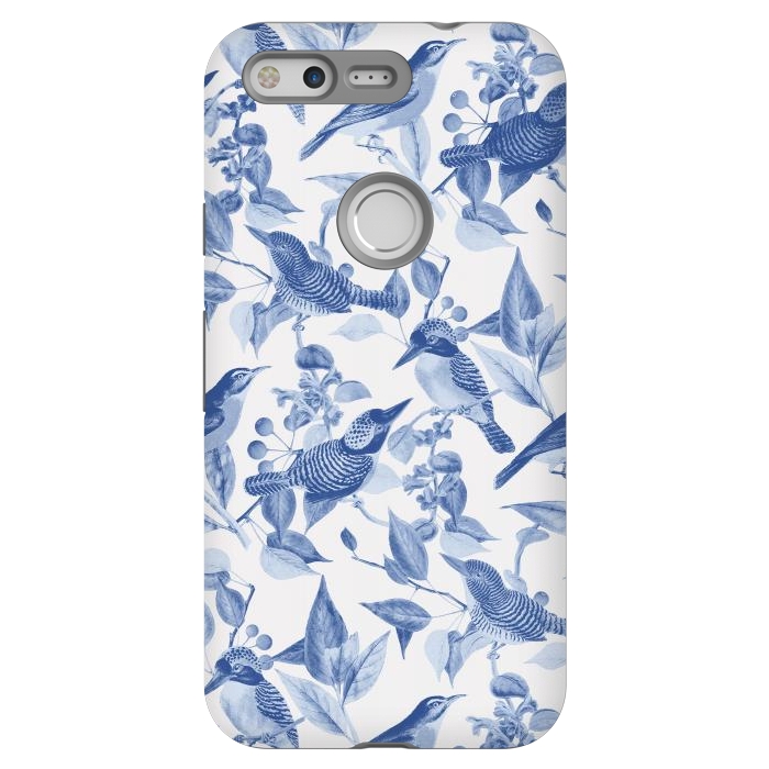 Pixel StrongFit Birds and leaves chinoiserie - blue porcelain nature pattern by Oana 