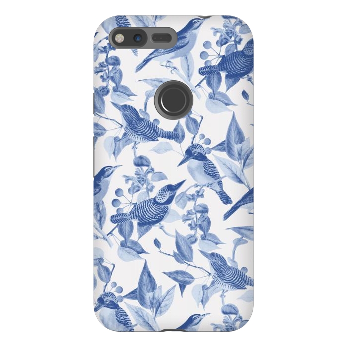 Pixel XL StrongFit Birds and leaves chinoiserie - blue porcelain nature pattern by Oana 
