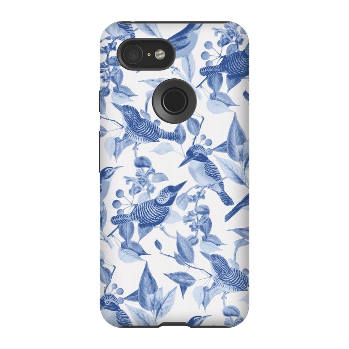 Pixel 3 StrongFit Birds and leaves chinoiserie - blue porcelain nature pattern by Oana 