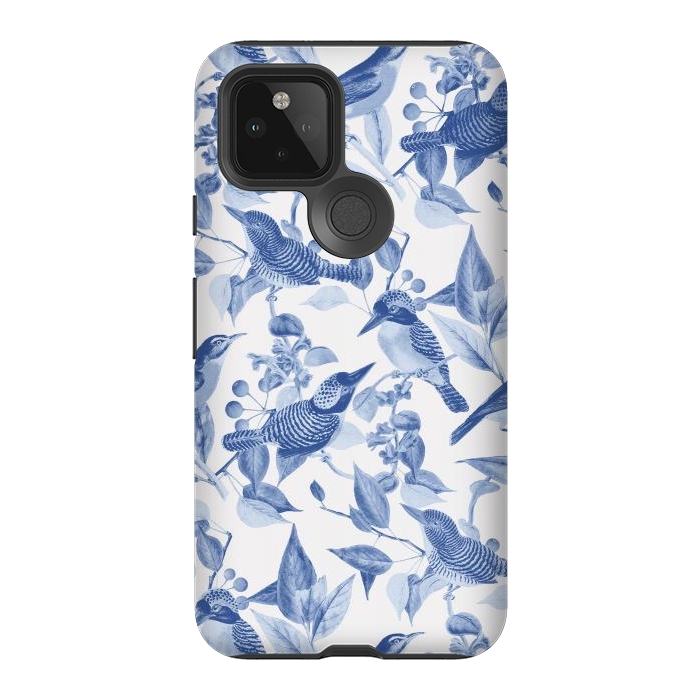 Pixel 5 StrongFit Birds and leaves chinoiserie - blue porcelain nature pattern by Oana 