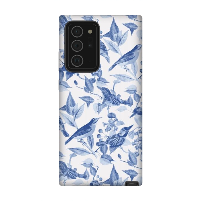 Galaxy Note 20 Ultra StrongFit Birds and leaves chinoiserie - blue porcelain nature pattern by Oana 