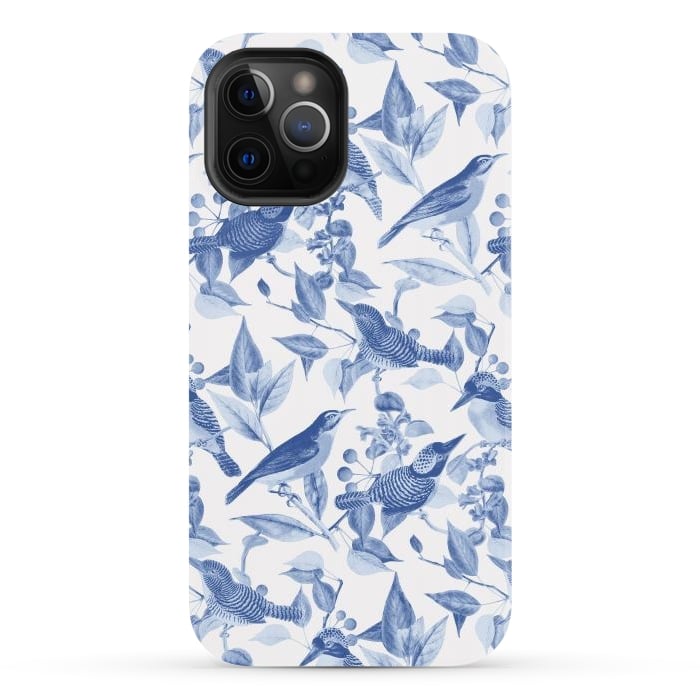 iPhone 12 Pro Max StrongFit Birds and leaves chinoiserie - blue porcelain nature pattern by Oana 