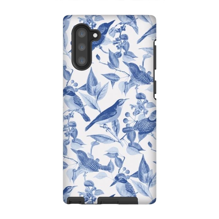 Galaxy Note 10 StrongFit Birds and leaves chinoiserie - blue porcelain nature pattern by Oana 