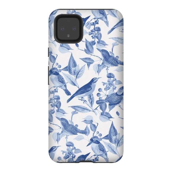 Pixel 4XL StrongFit Birds and leaves chinoiserie - blue porcelain nature pattern by Oana 