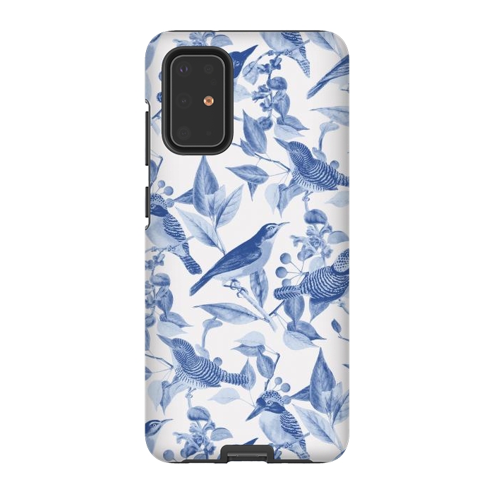 Galaxy S20 Plus StrongFit Birds and leaves chinoiserie - blue porcelain nature pattern by Oana 