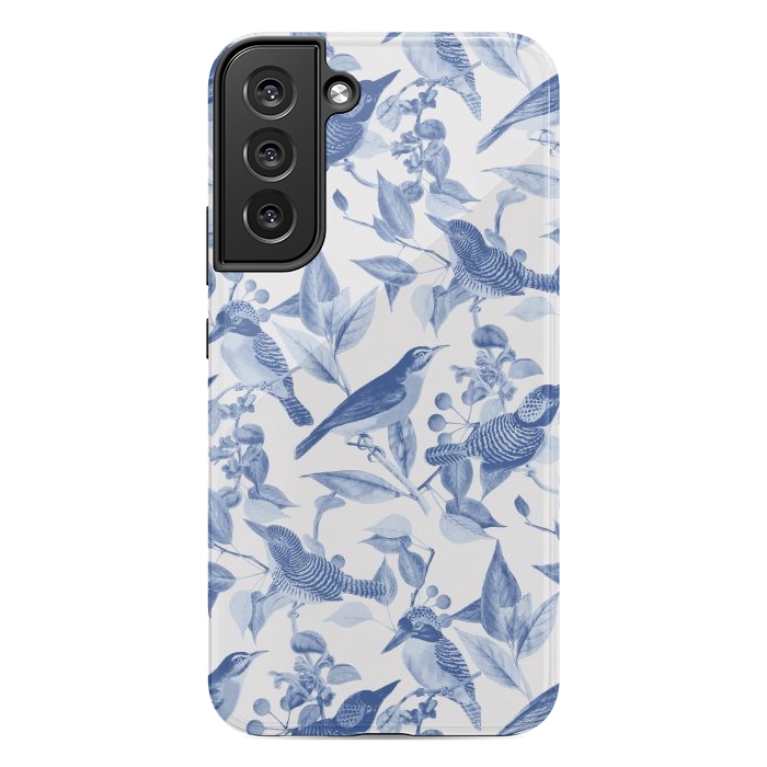 Galaxy S22 plus StrongFit Birds and leaves chinoiserie - blue porcelain nature pattern by Oana 