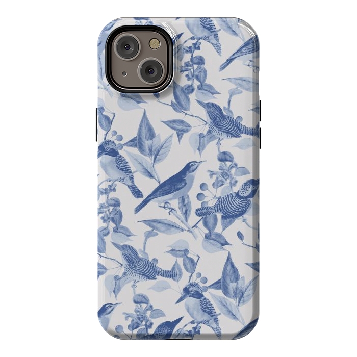 iPhone 14 Plus StrongFit Birds and leaves chinoiserie - blue porcelain nature pattern by Oana 