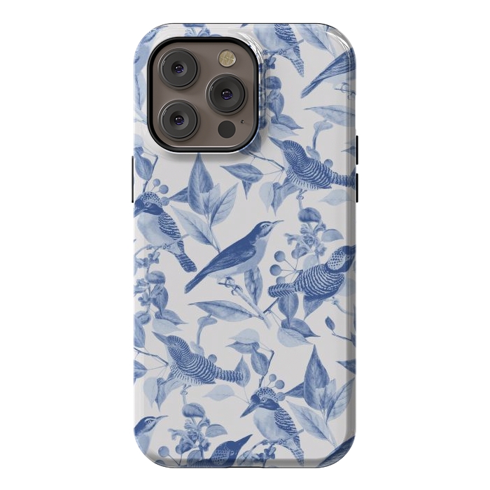 iPhone 14 Pro max StrongFit Birds and leaves chinoiserie - blue porcelain nature pattern by Oana 