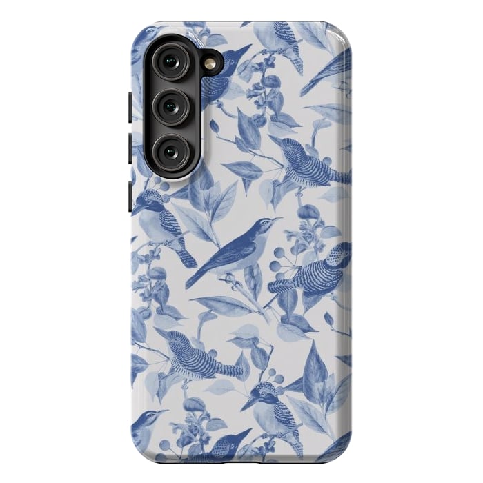 Galaxy S23 Plus StrongFit Birds and leaves chinoiserie - blue porcelain nature pattern by Oana 