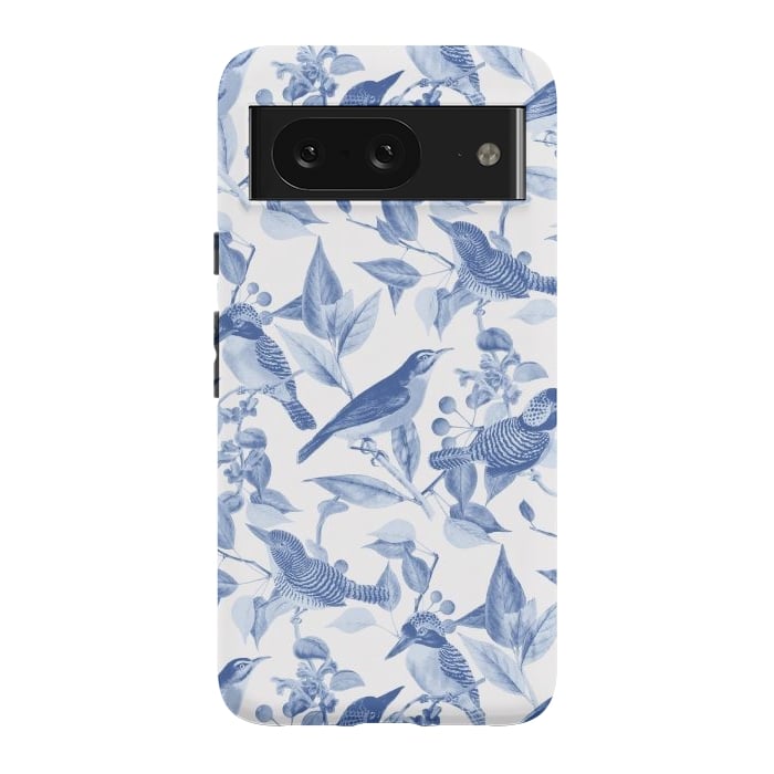 Pixel 8 StrongFit Birds and leaves chinoiserie - blue porcelain nature pattern by Oana 