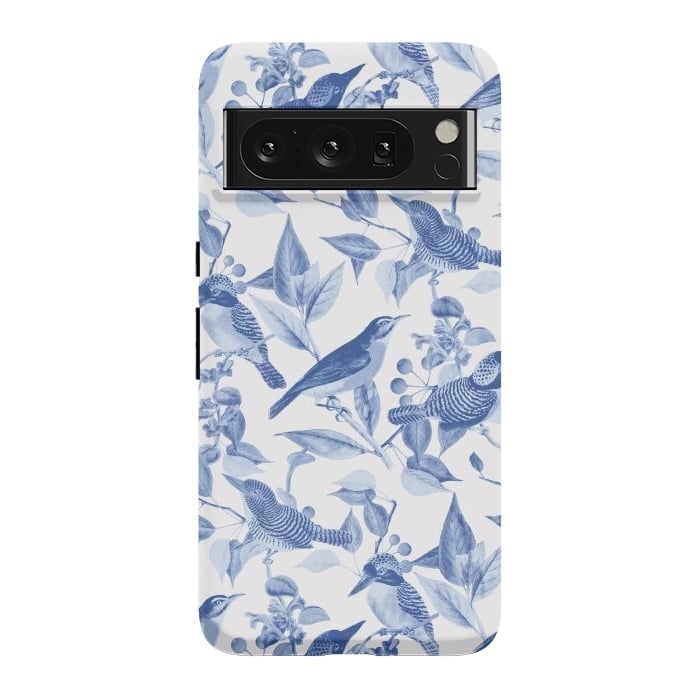 Pixel 8 Pro StrongFit Birds and leaves chinoiserie - blue porcelain nature pattern by Oana 