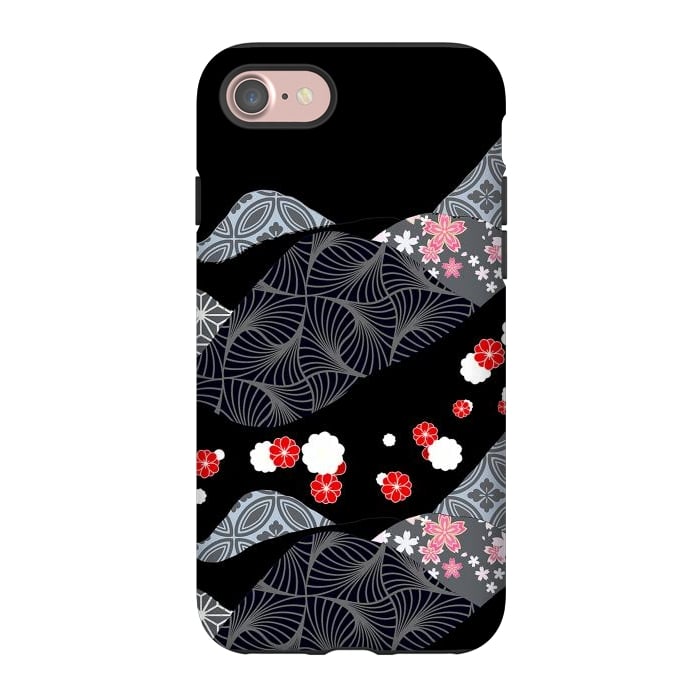 iPhone 7 StrongFit Japanese mountains and cherry blossoms - kimono pattern by Oana 