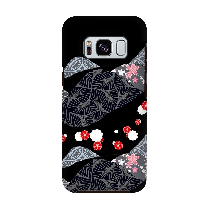 Galaxy S8 StrongFit Japanese mountains and cherry blossoms - kimono pattern by Oana 