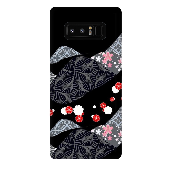 Galaxy Note 8 StrongFit Japanese mountains and cherry blossoms - kimono pattern by Oana 