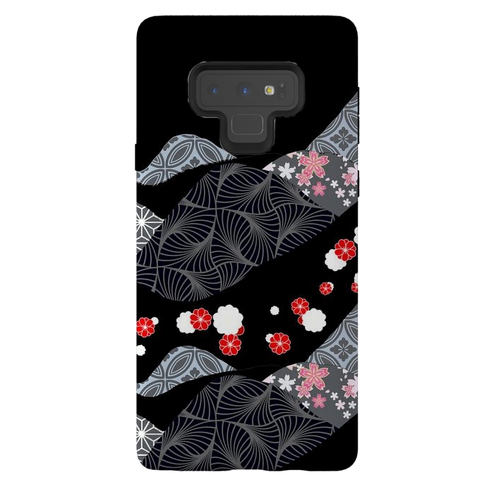 Galaxy Note 9 StrongFit Japanese mountains and cherry blossoms - kimono pattern by Oana 
