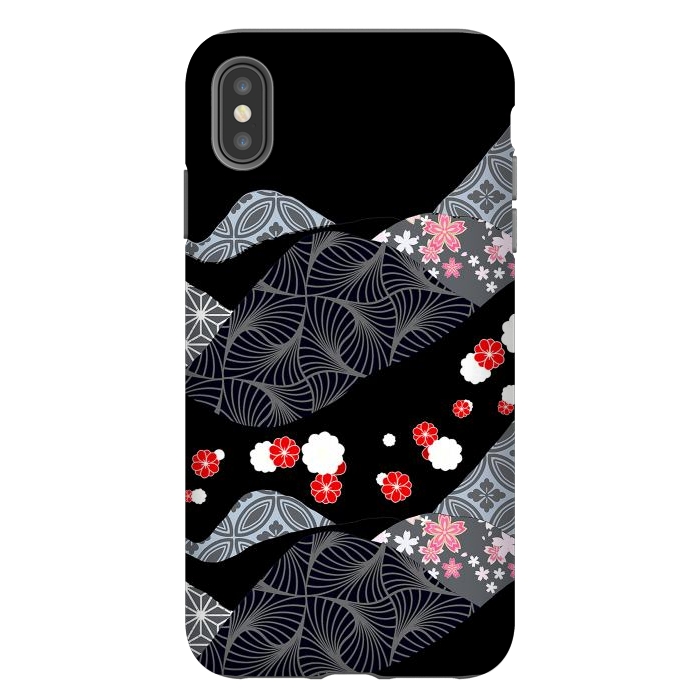 iPhone Xs Max StrongFit Japanese mountains and cherry blossoms - kimono pattern by Oana 