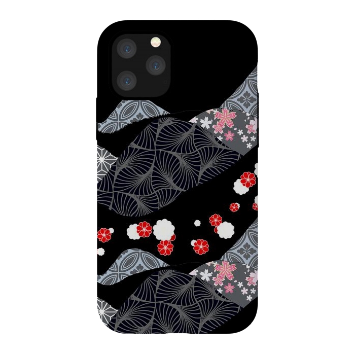 iPhone 11 Pro StrongFit Japanese mountains and cherry blossoms - kimono pattern by Oana 