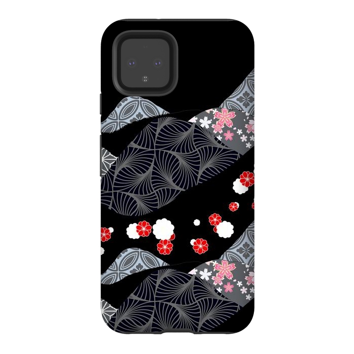 Pixel 4 StrongFit Japanese mountains and cherry blossoms - kimono pattern by Oana 