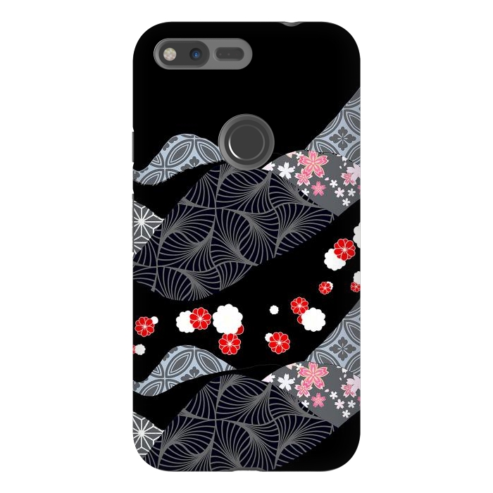 Pixel XL StrongFit Japanese mountains and cherry blossoms - kimono pattern by Oana 