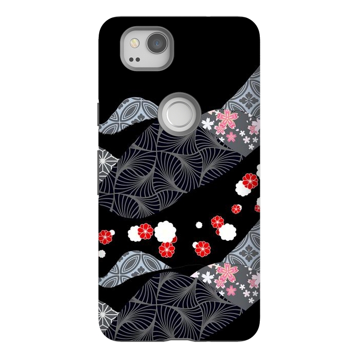 Pixel 2 StrongFit Japanese mountains and cherry blossoms - kimono pattern by Oana 