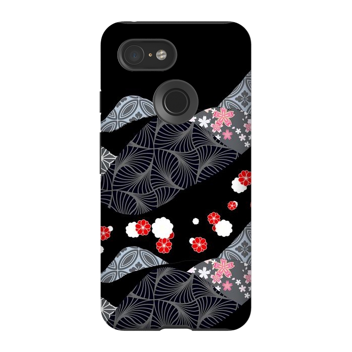 Pixel 3 StrongFit Japanese mountains and cherry blossoms - kimono pattern by Oana 