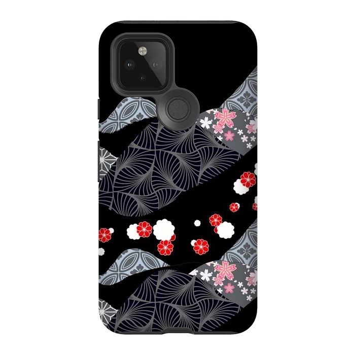 Pixel 5 StrongFit Japanese mountains and cherry blossoms - kimono pattern by Oana 