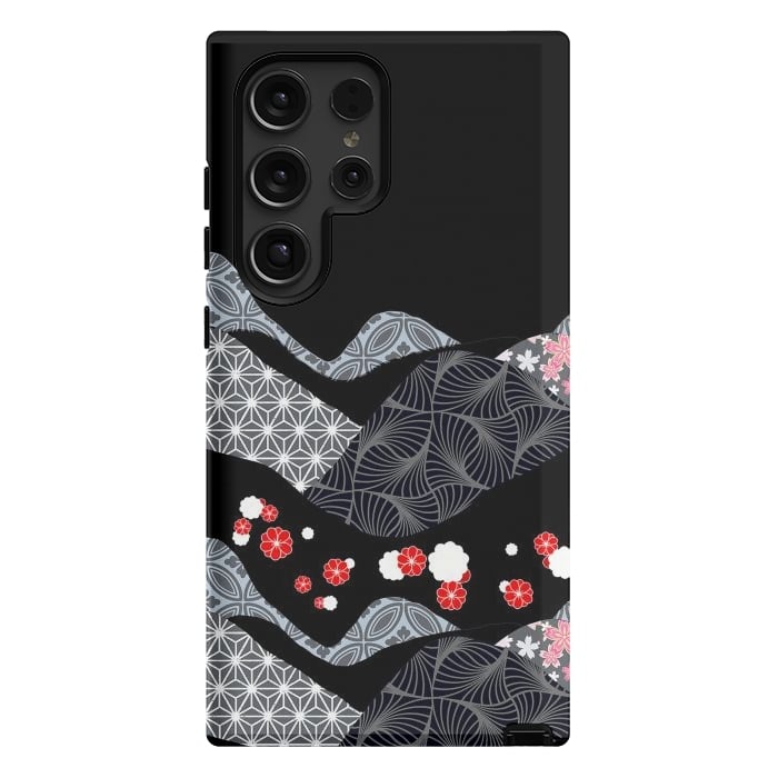 Galaxy S24 Ultra StrongFit Japanese mountains and cherry blossoms - kimono pattern by Oana 