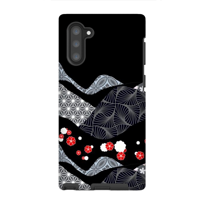 Galaxy Note 10 StrongFit Japanese mountains and cherry blossoms - kimono pattern by Oana 