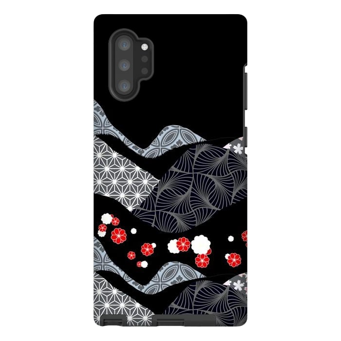 Galaxy Note 10 plus StrongFit Japanese mountains and cherry blossoms - kimono pattern by Oana 