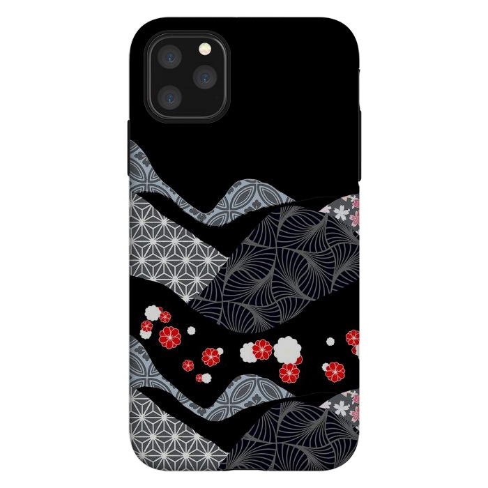 iPhone 11 Pro Max StrongFit Japanese mountains and cherry blossoms - kimono pattern by Oana 