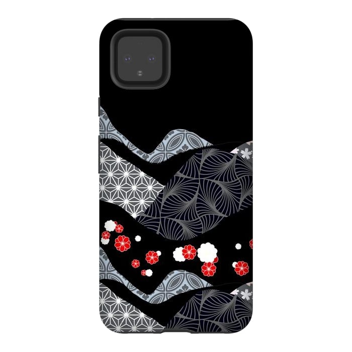 Pixel 4XL StrongFit Japanese mountains and cherry blossoms - kimono pattern by Oana 