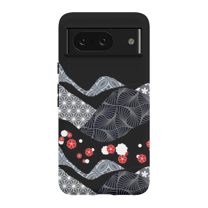 Pixel 8 StrongFit Japanese mountains and cherry blossoms - kimono pattern by Oana 
