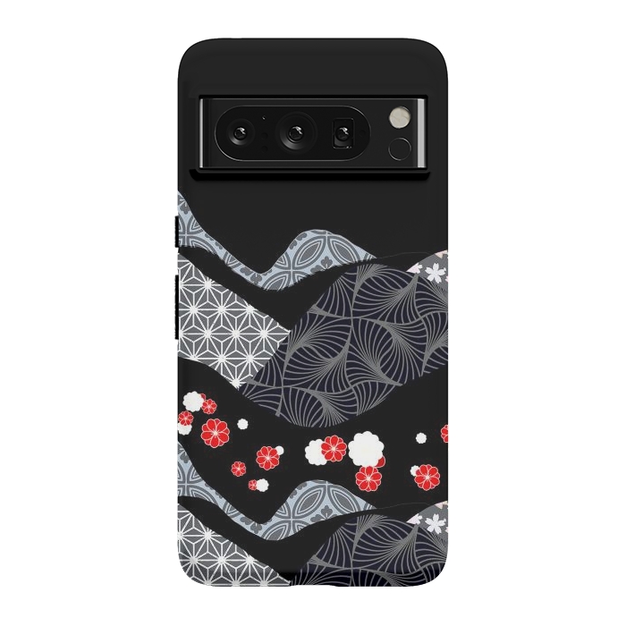 Pixel 8 Pro StrongFit Japanese mountains and cherry blossoms - kimono pattern by Oana 
