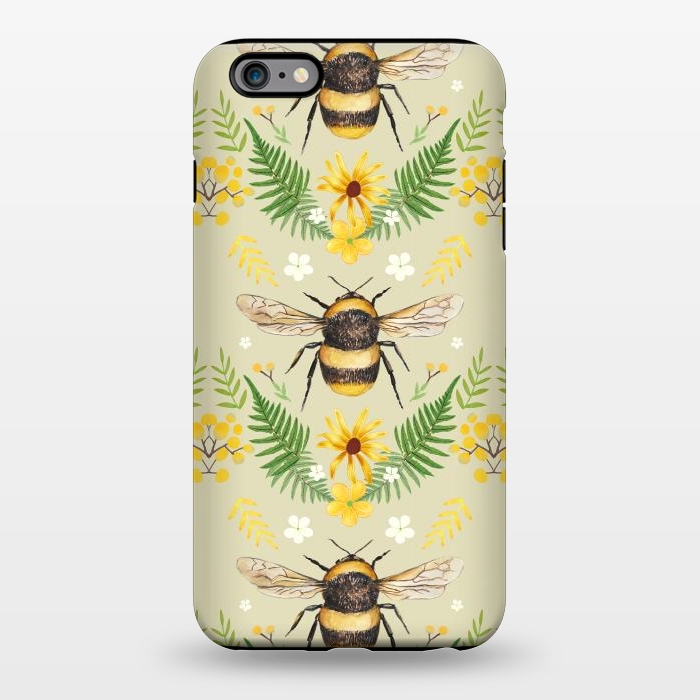 iPhone 6/6s plus StrongFit Bees and flowers - cottagecore bumble bee pattern - ferns, wild flowers by Oana 