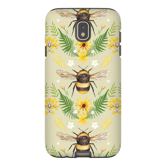 Galaxy J7 StrongFit Bees and flowers - cottagecore bumble bee pattern - ferns, wild flowers by Oana 