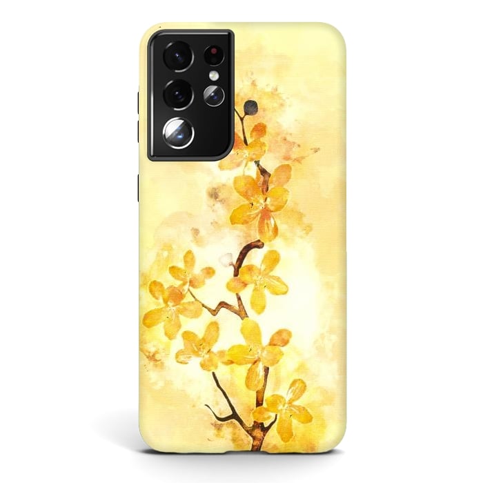 Galaxy S21 ultra StrongFit Yellow Tropical Branch by Creativeaxle