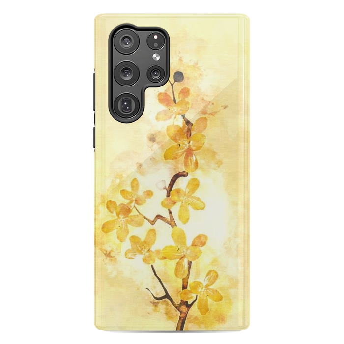 Galaxy S22 Ultra StrongFit Yellow Tropical Branch by Creativeaxle