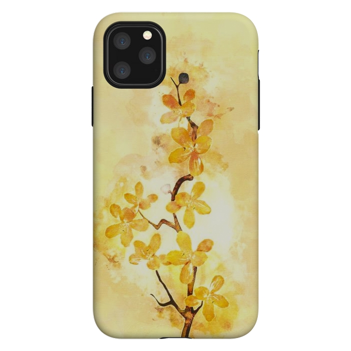 iPhone 11 Pro Max StrongFit Yellow Tropical Branch by Creativeaxle
